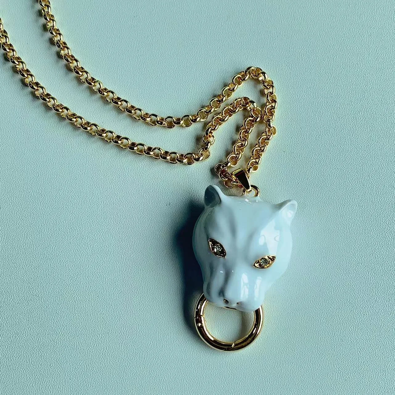 Vintage Emaille Leopardenkopf Anhänger Halsketten für Damen und Herren, Übertriebene Metallkette, Dicke Pulloverkette, Modisches Accessoire – Detail 10