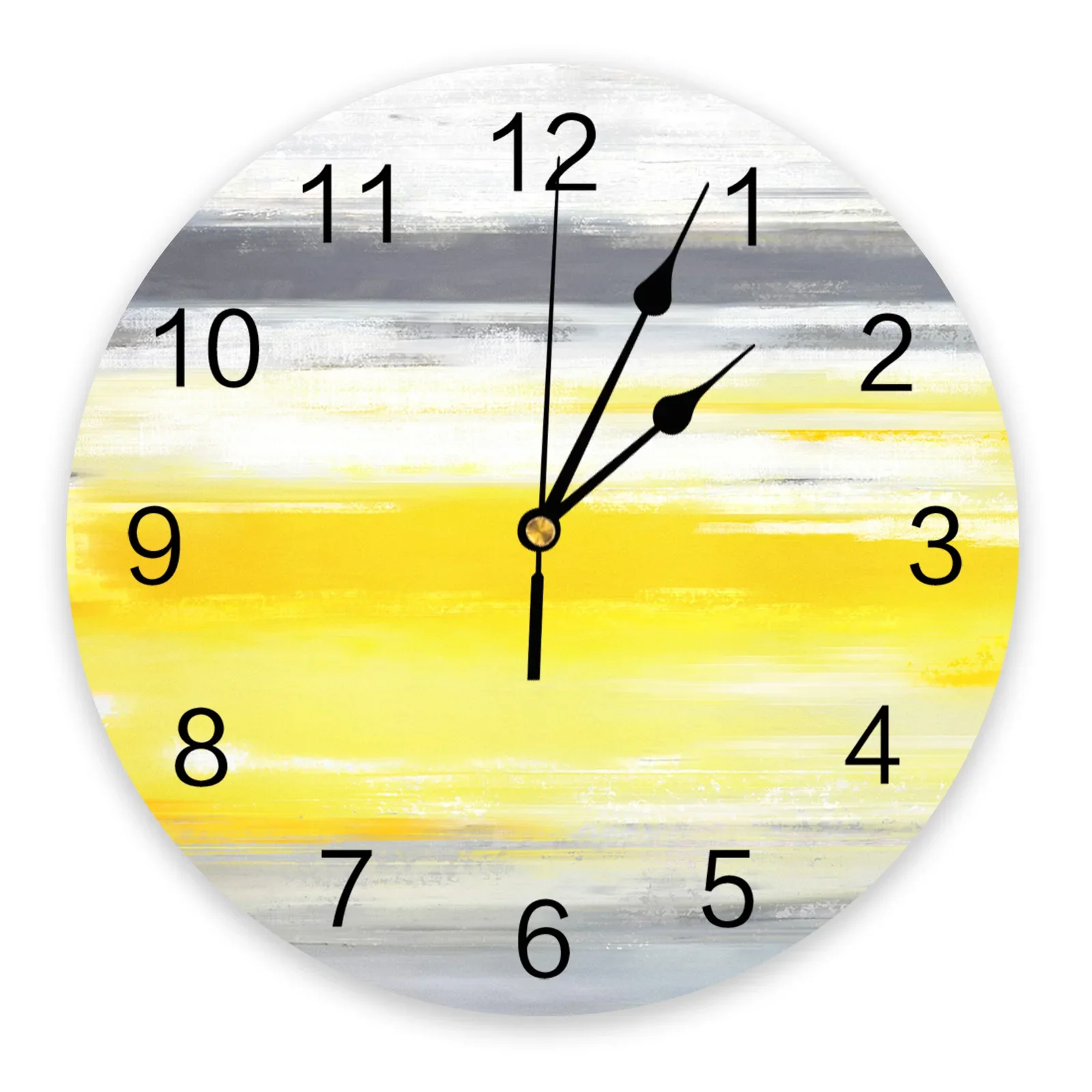 Abstract Gray Yellow Texture Clocks Wall Home Decoration Modern Kitchen Bedroom Living Room Decor Wall Clock