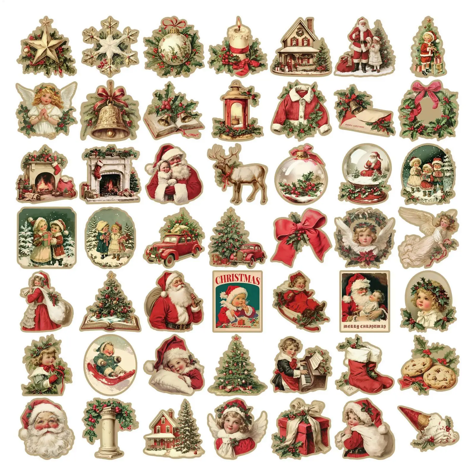 50PCS Creative Retro Christmas Stickers Phone Case Decoration Notebook PET Transparent Material Personalized Stickers