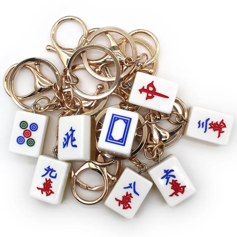 Simulation Mahjong Keychain Portable  Hair Pendant e Good Luck Ornament Traditional