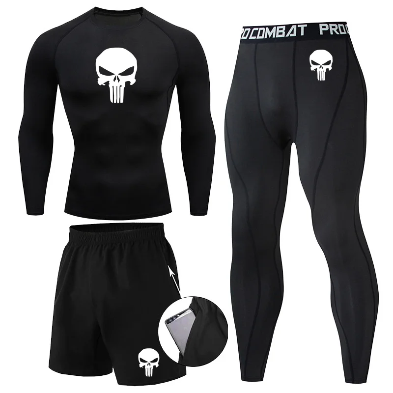 Tights Men\'s Fitness Punisher Clothes Sports Running Suit Basketball Training Drying Clothes Men High Elastic T-Shirt