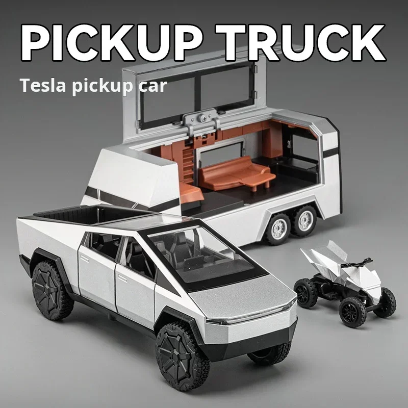 1:32 Tesla Trailer Rv Alloy Car Model Table Set Children's Toys Die Cast Collection Car Model Toys