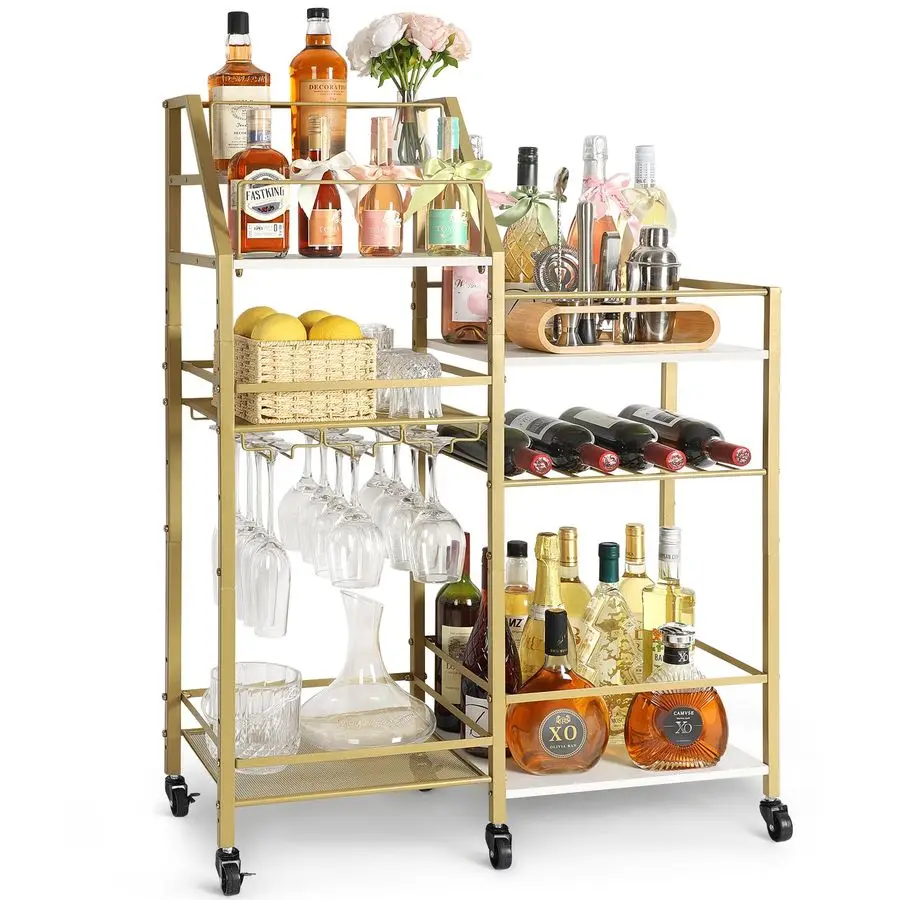 

Золотая барная тележка с держателем для бокалов для вина, подставка для дома, небольшой мини-бар для виски, тележка для алкоголя, спиртовой шкаф для кухни