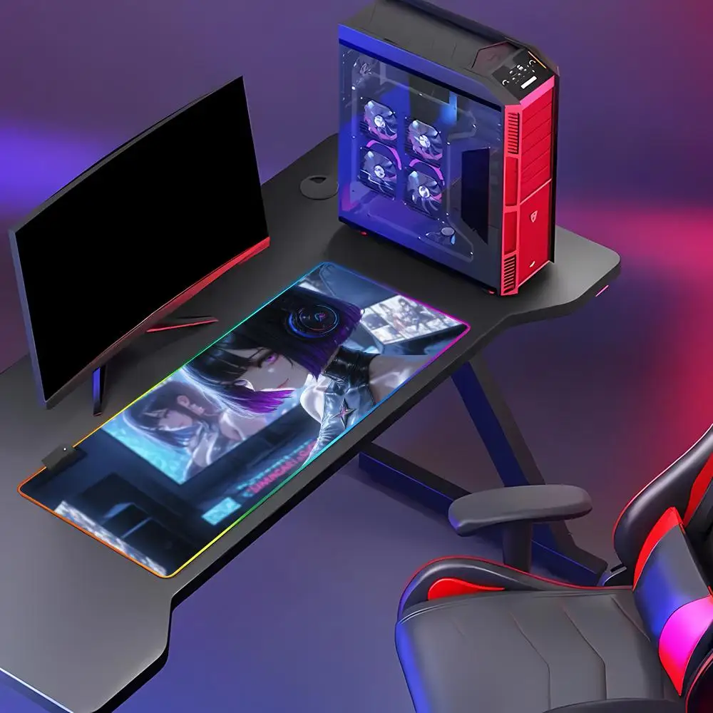 Anime girl wearing headphones Mouse Pad Animation Games Beautiful RGB Gaming Mouse Pad HD Gamer Large LED Light PC Computer pad