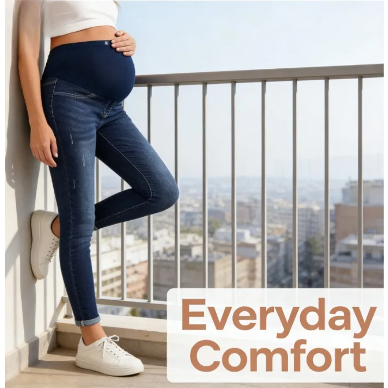 Pregnant Women Elastic Jeans High Waist Maternity Pants Autumn Winter Comfortable