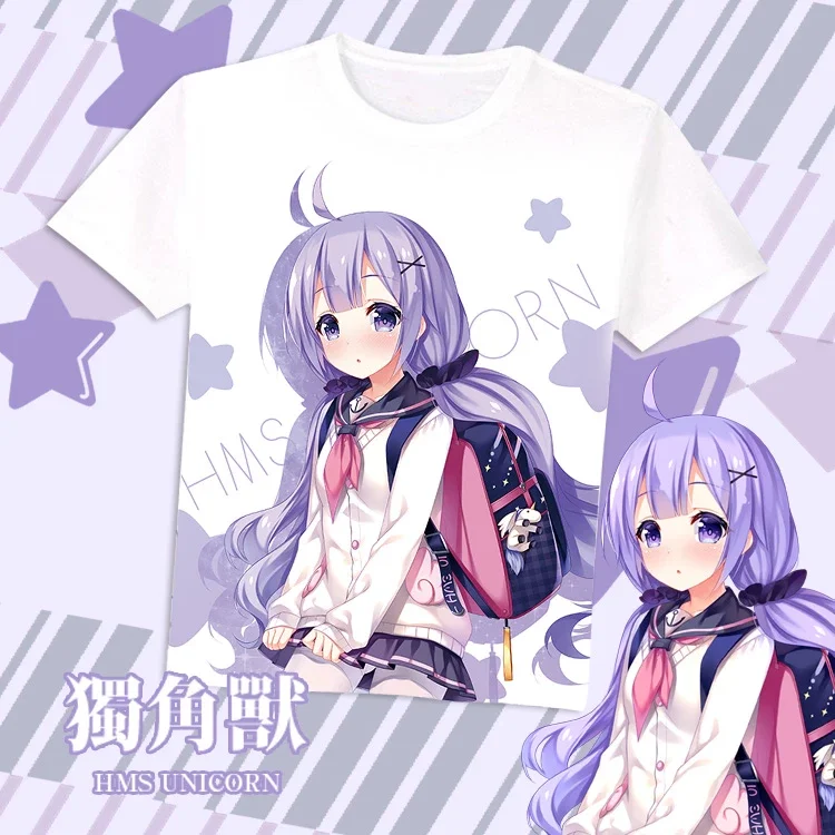 Popular Game Azur Lane T-shirts 3D Hms Unicorn Print Anime Cartoon Short Sleeve t shirts Harajuku Crew Neck Tops Summer Clothing