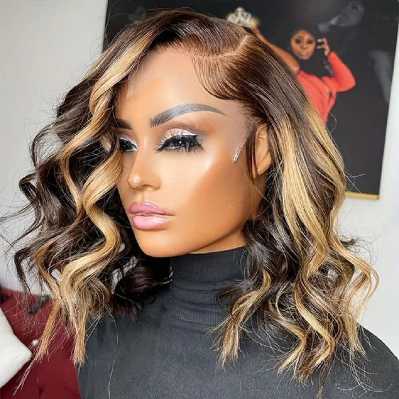 

Highlight Blonde Glueless Short Bob Body Wave 5x5 Silk Base Jewish Human Hair With BabyHair HD Lace European Hair Preplucked