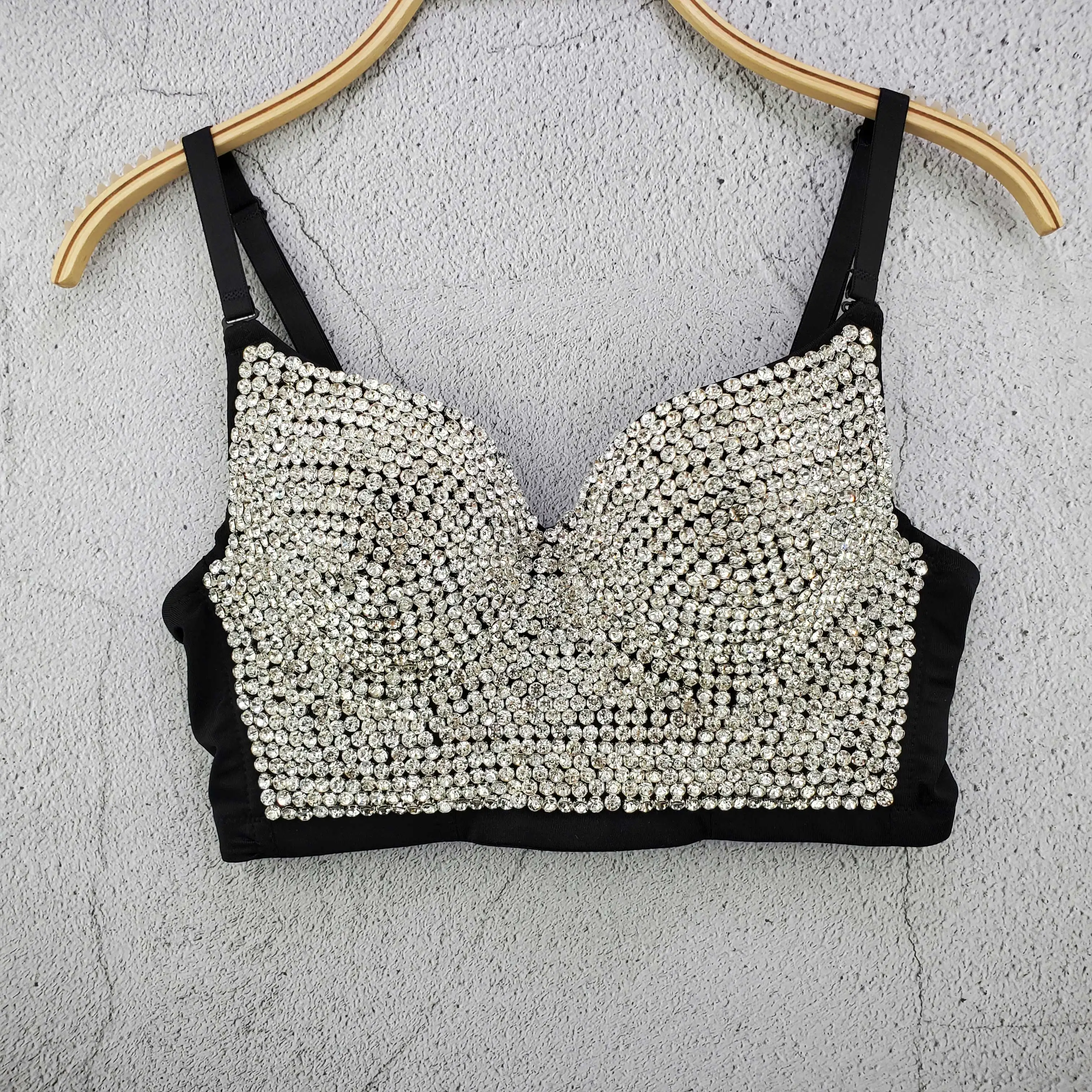 Rhinestone Bead Bustier Corset Pearls Diamond Push Up Night Club Bralette Women\'s New Fashion Bra Cropped Tops Plus Size