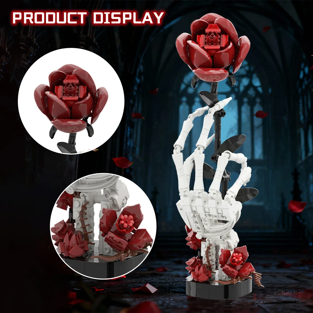 Gothic Skeleton Hand with Rose Building Block Forever Flower Macabre Valentines Dark Romance Art Aesthetic Desk Decor Adult Gift view 6