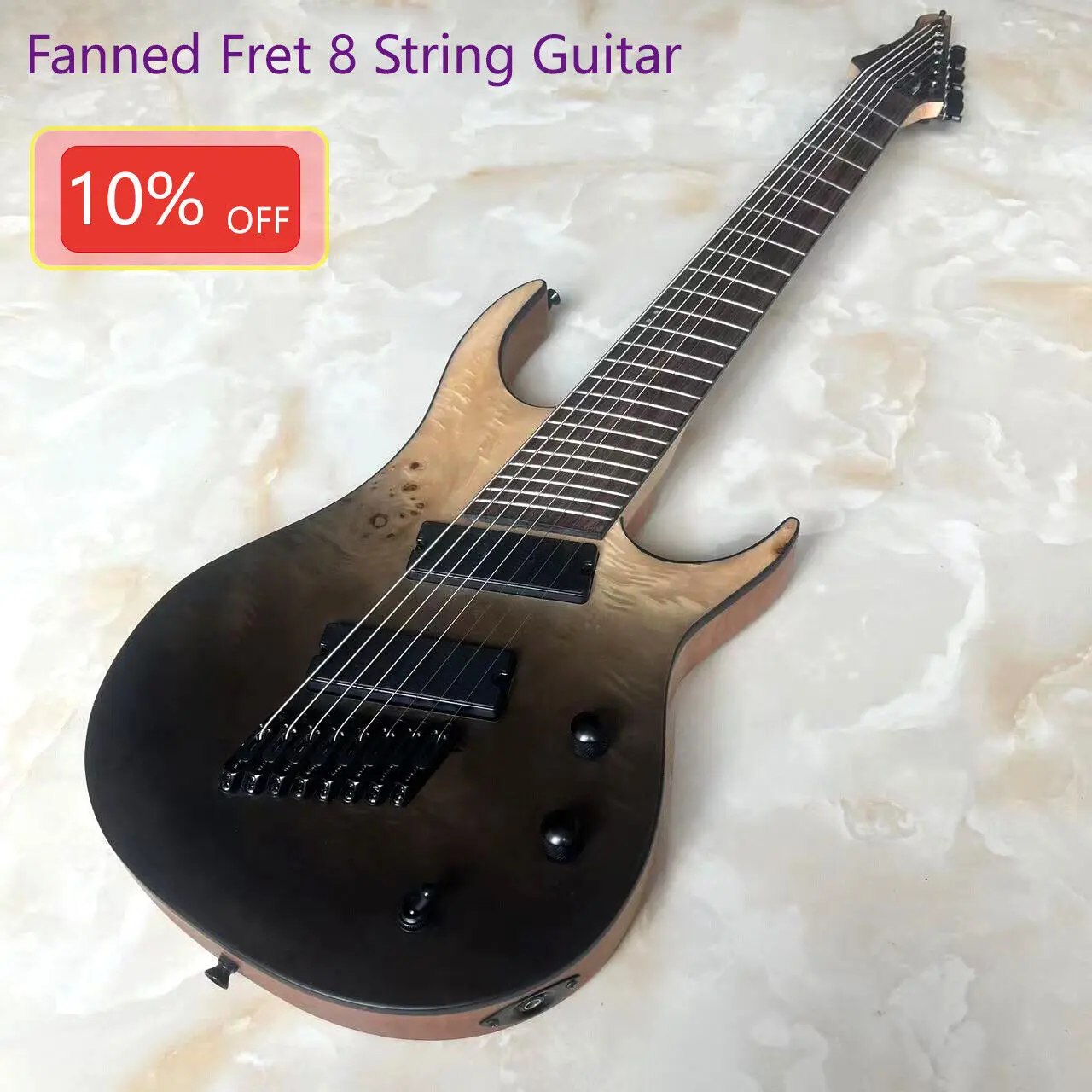 

Fanned Fret 8 String Electric Guitar Quilt Maple Top High Output Humbucker Pickups Upgrade Stainless Steel 24 Frets Guitar