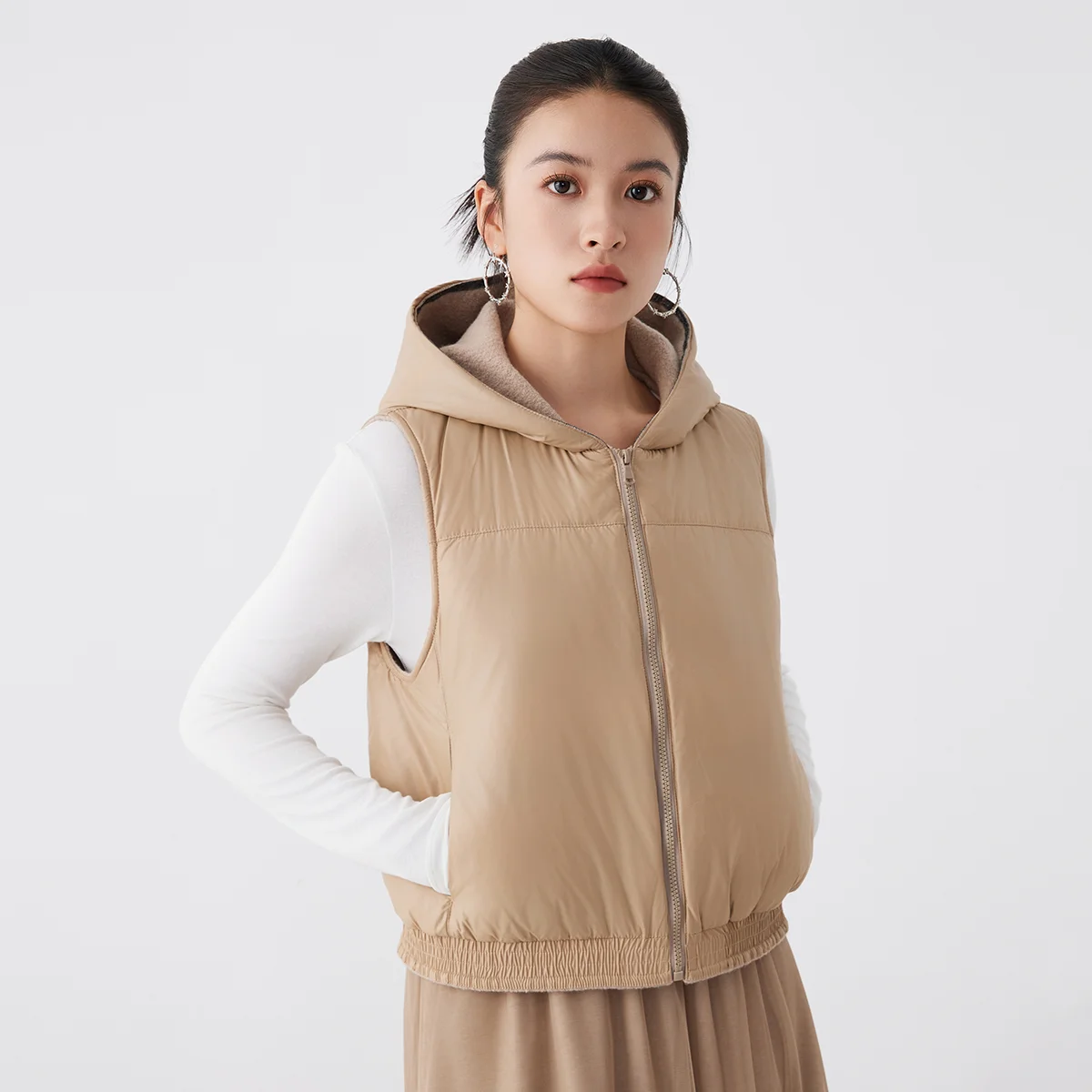 

K2701W High Quality Luxury Women's Clothing 100% Wool Filling, 90% White Goose Down Down Jacket Hooded Vest coats