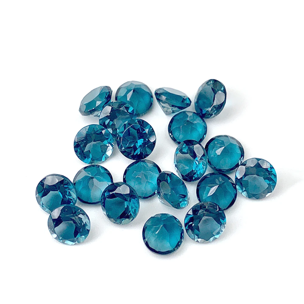 Round London Blue Topaz Gemstone, pedra natural, olho limpo, semi-preciosas pedras preciosas soltas, fazer jóias, 8.0mm-10mm faceta, 2pcs