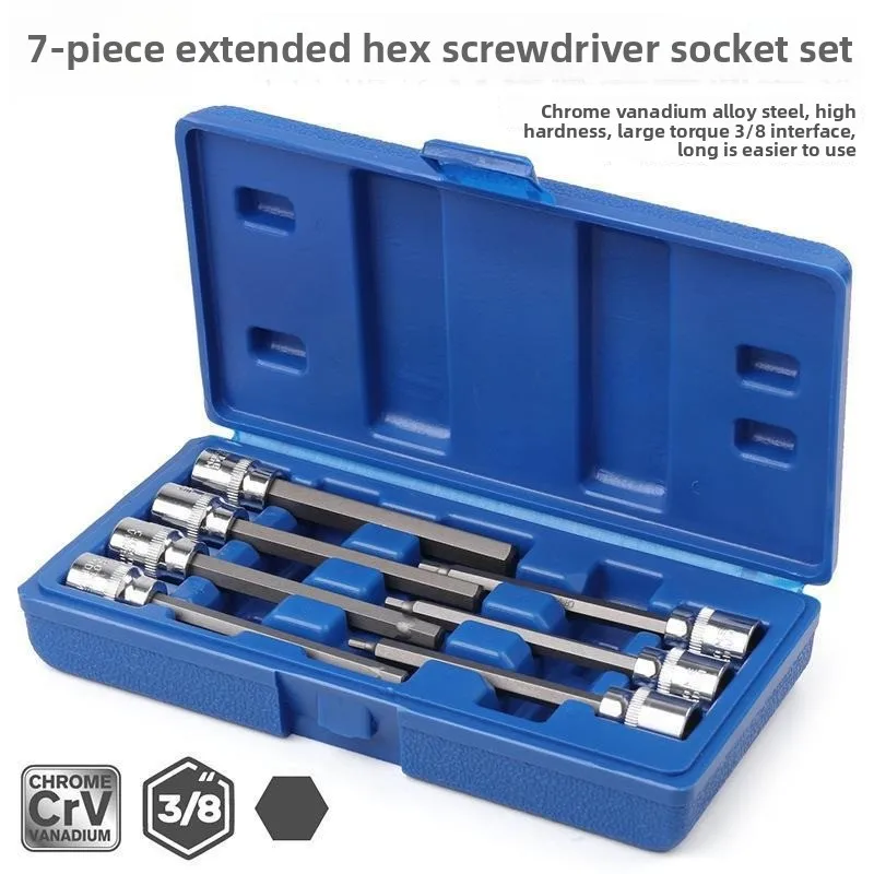 7-Piece set of pressing batch sleeve set, extended inner hexagon screwdriver, wind batch head, rotary head sleeve set