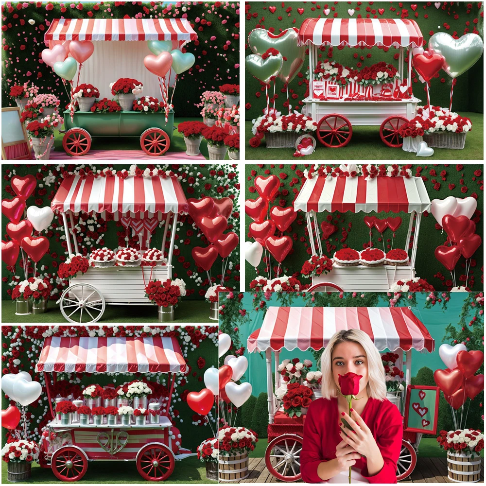 

MOON.QG Valentine's Day February 14 Photo Background Rose Heart Heart Balloons Backdrops For Photography Couple Photobooth Wall