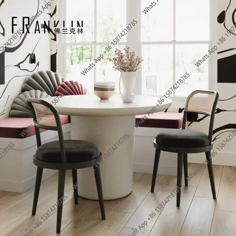 W Solid Wood Dining Chair Chinese Rattan Milk Tea Shop Dessert Cafe Table And Chair Combination Catering Hotel Special