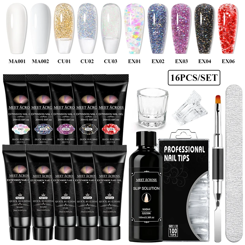 16 pz/set Estensione Unghie Gel Kit Rosa Costruzione Rapida Strumenti Completivi Clip di Cristallo Pennello Forma Set Manicure Prolungare Unghie Forniture