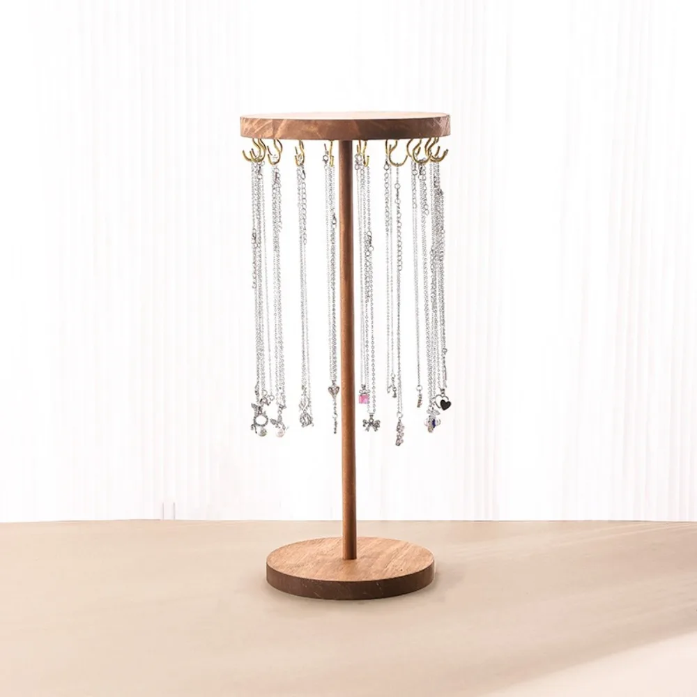 Solid Wood Jewelry Display Holder Jewelry Organizer Large Capacity Necklace Earrings Stand Round Hanging Countertop