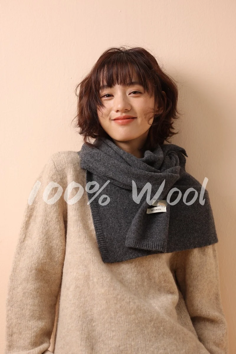 

2025 новые корейские стили, 100% шерсть, вязаный шарф больших размеров, женский зимний теплый однотонный платок, мягкий кашемир, пашмина, накидки на шею