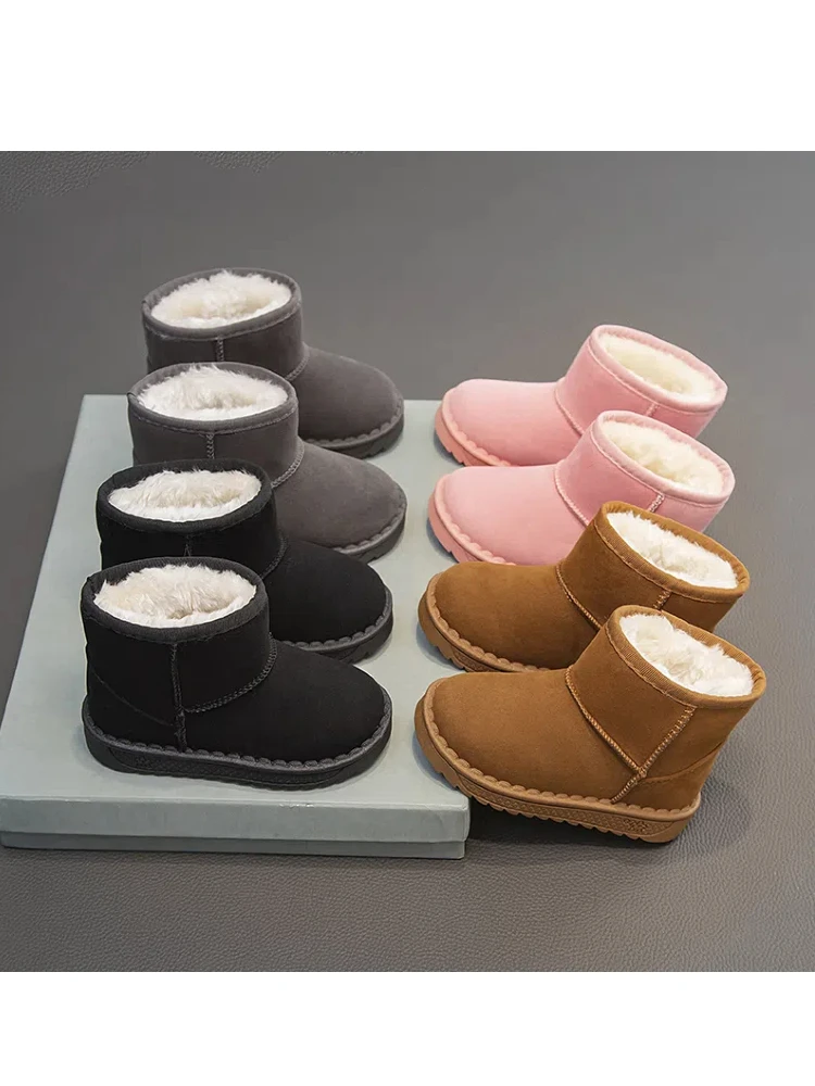 Bottes de neige pour enfants, chaussures de loisirs à plateforme en fourrure épaisse, bottes courtes d'hiver pour enfants, quatre couleurs, à enfiler, unisexes, Style concis, pour garçons et filles