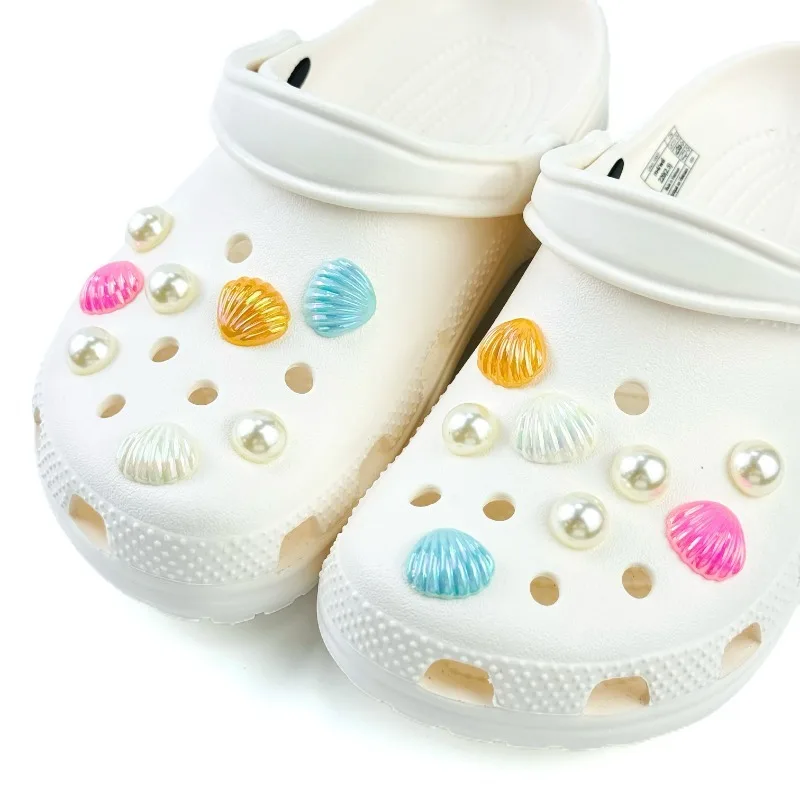 Conjunto de 16 Uds de dijes para zapatos, decoraciones para zapatos con perlas de concha de colores, hebilla para sandalias, zuecos, accesorios DIY, regalo de fiesta para mujer