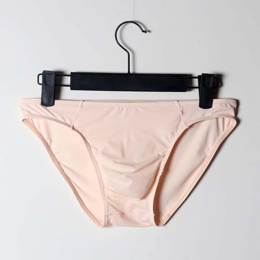 

Mens Sexy Ice Silk Solid Sissy Bulge Pouch Underwear Men Briefs Breathable Low Waist Solid Color Bikini Stretch Seamless Panties