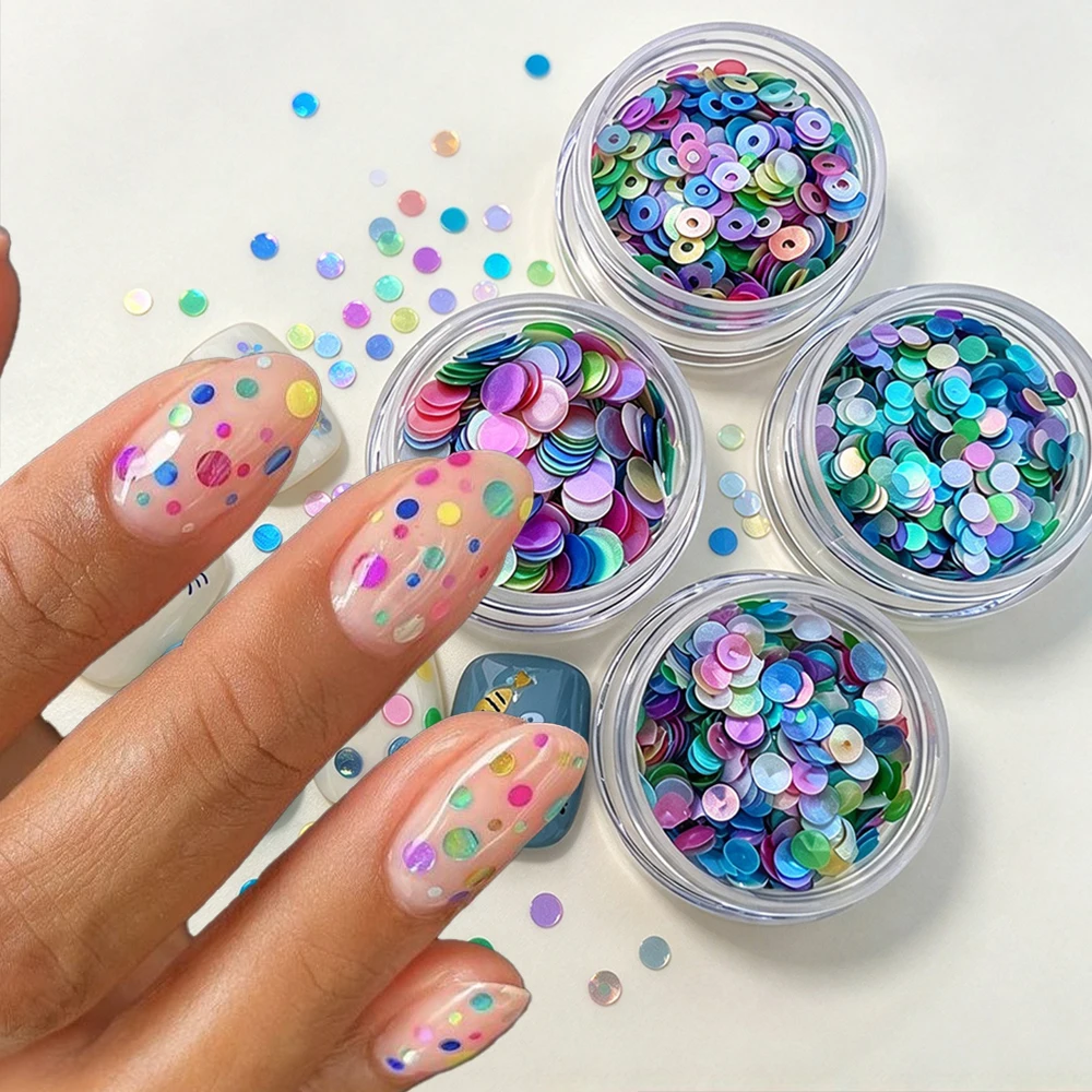 1Box Colorful Circular Ring Sequin Nail Charms 3D Round Circles Chunky Nail Paillette 2/3/4mm Mixed Size Manicure Flakes Decorat