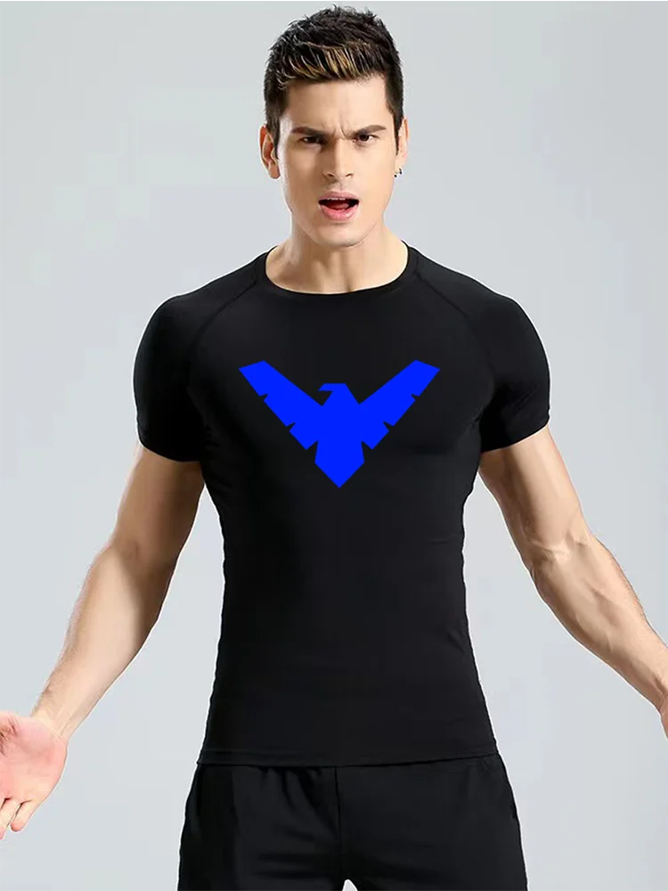 T Shirt Men Rashguard Jiu Jitsu Bjj Gym Fitness Running Training Shirts Boxing Jersey Compression Nightwing Print Tops For Male