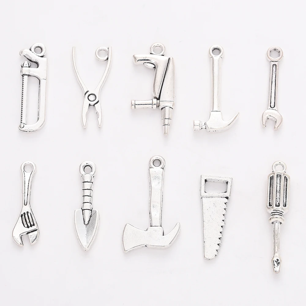 Fashion 20pcs/lot Tool Shovels Hatchet Wrench Charms For Jewelry Making handmade DIY Earrings necklace bracelet Crafts