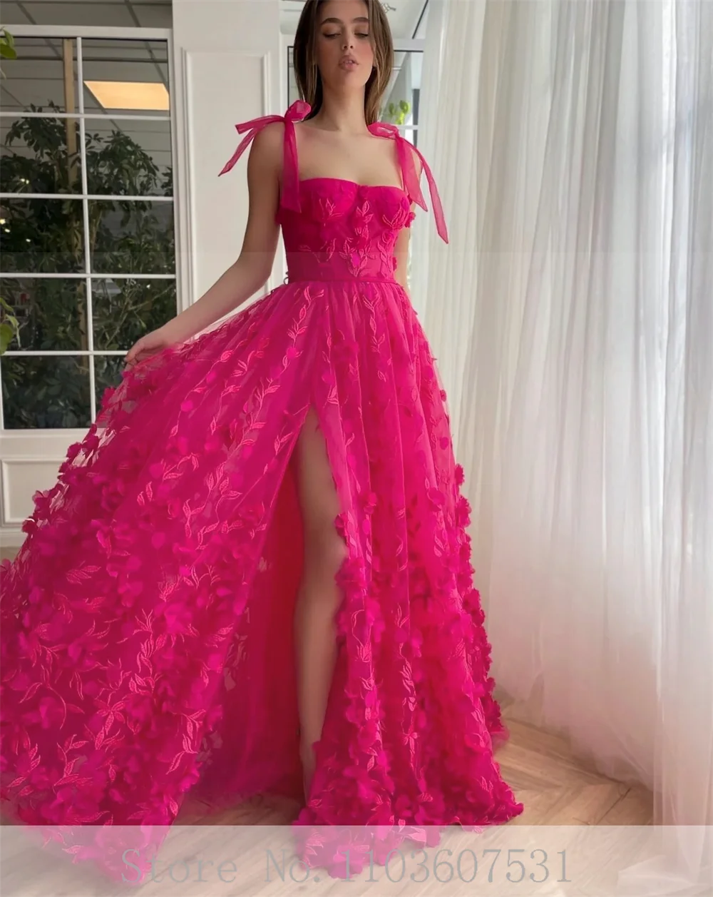 Lrosella elegante Applikation Spitze Tüll quadratischen Kragen Spaghetti träger Ballkleider für Frauen A-Linie formelle maßge schneiderte Anlass Kleid