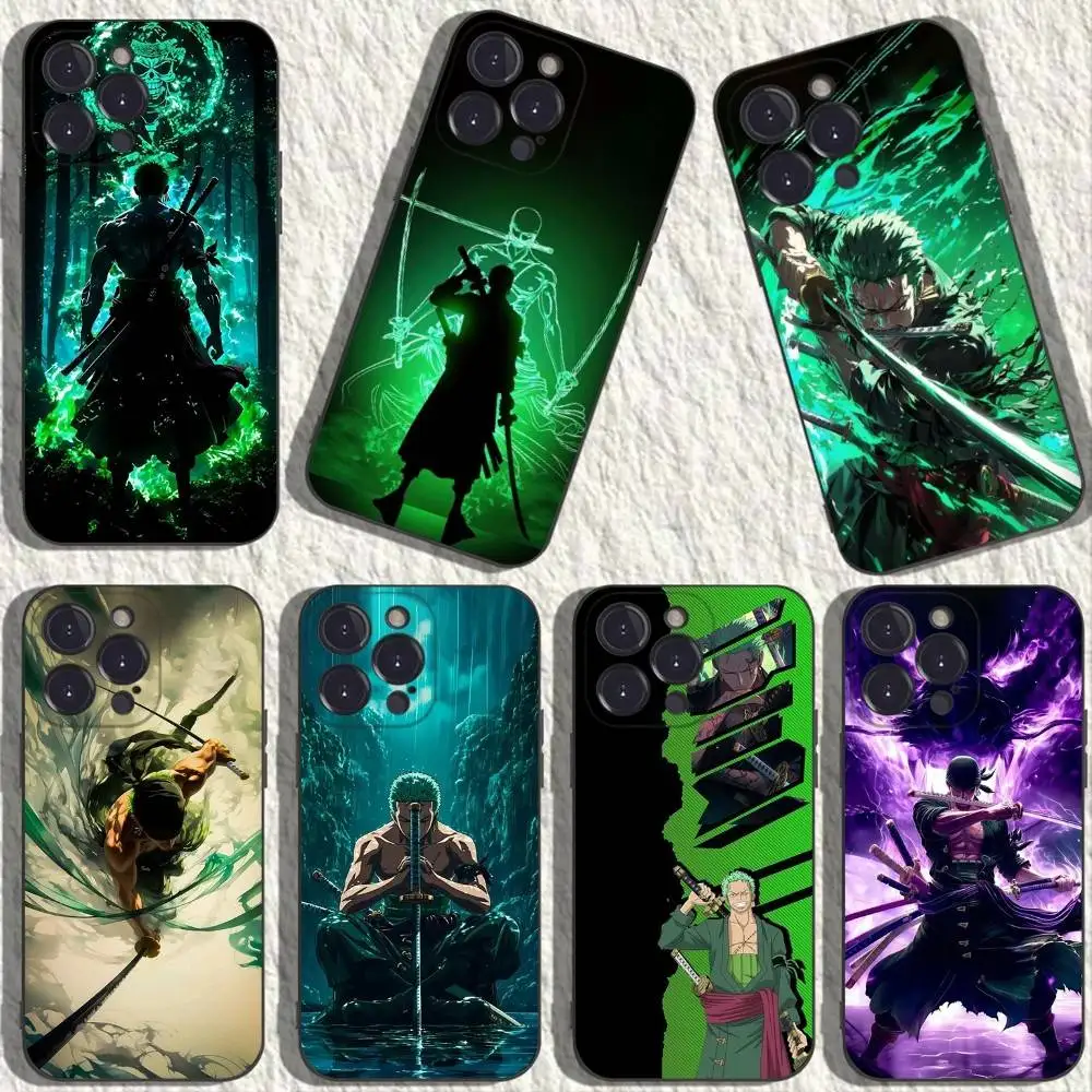 

One P-Piece-ES Z-Zoro Phone Case For iPhone 16,15,14,13,12,11 Plus,Pro Max,XS,X,XR,SE,Mini,8,7,Soft Silicone Black Cover