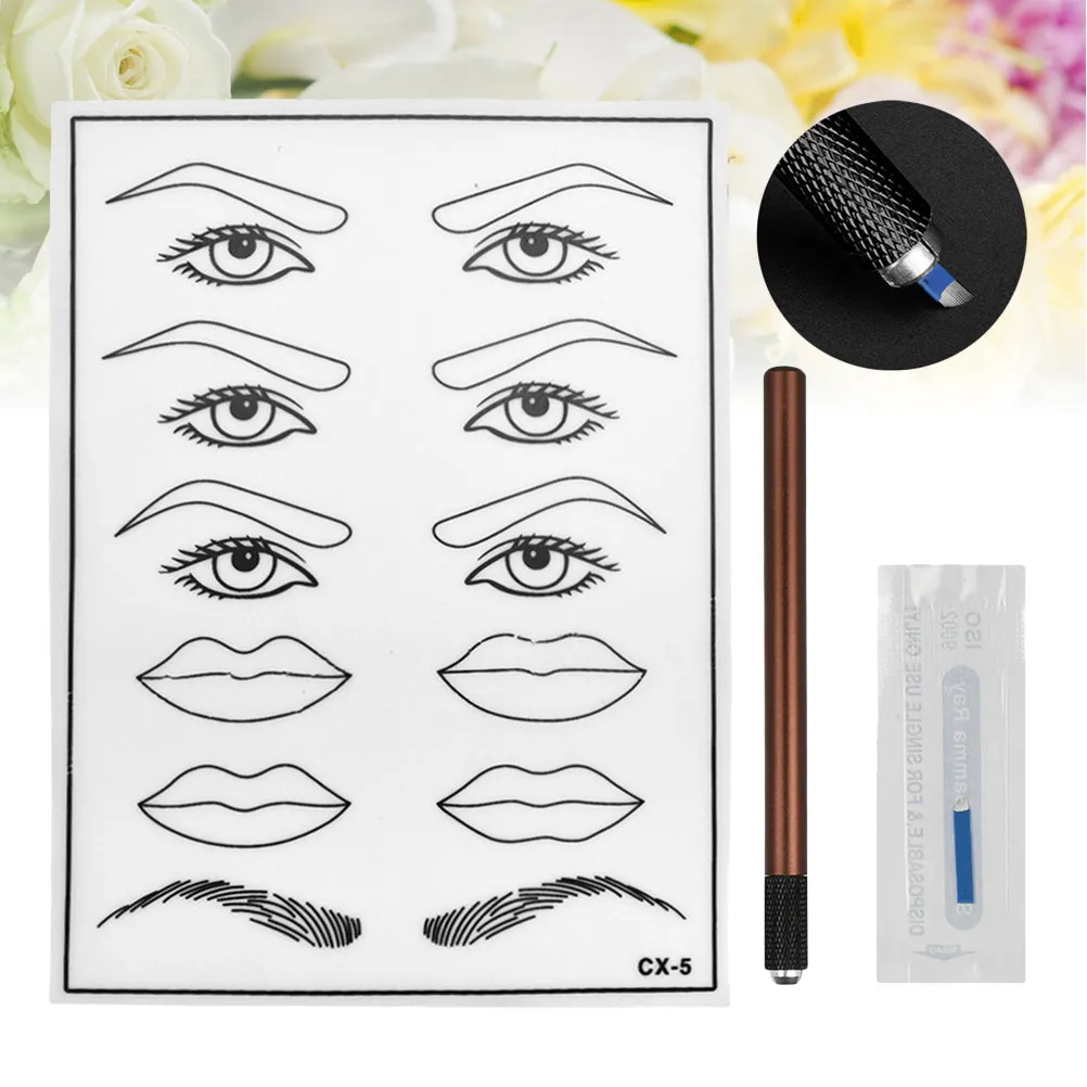 Microblading Training Kit Eyebrow Pen Practice Skin Eyebrow Blades Ergonomic Design for Eyebrows Eyeliner Lip