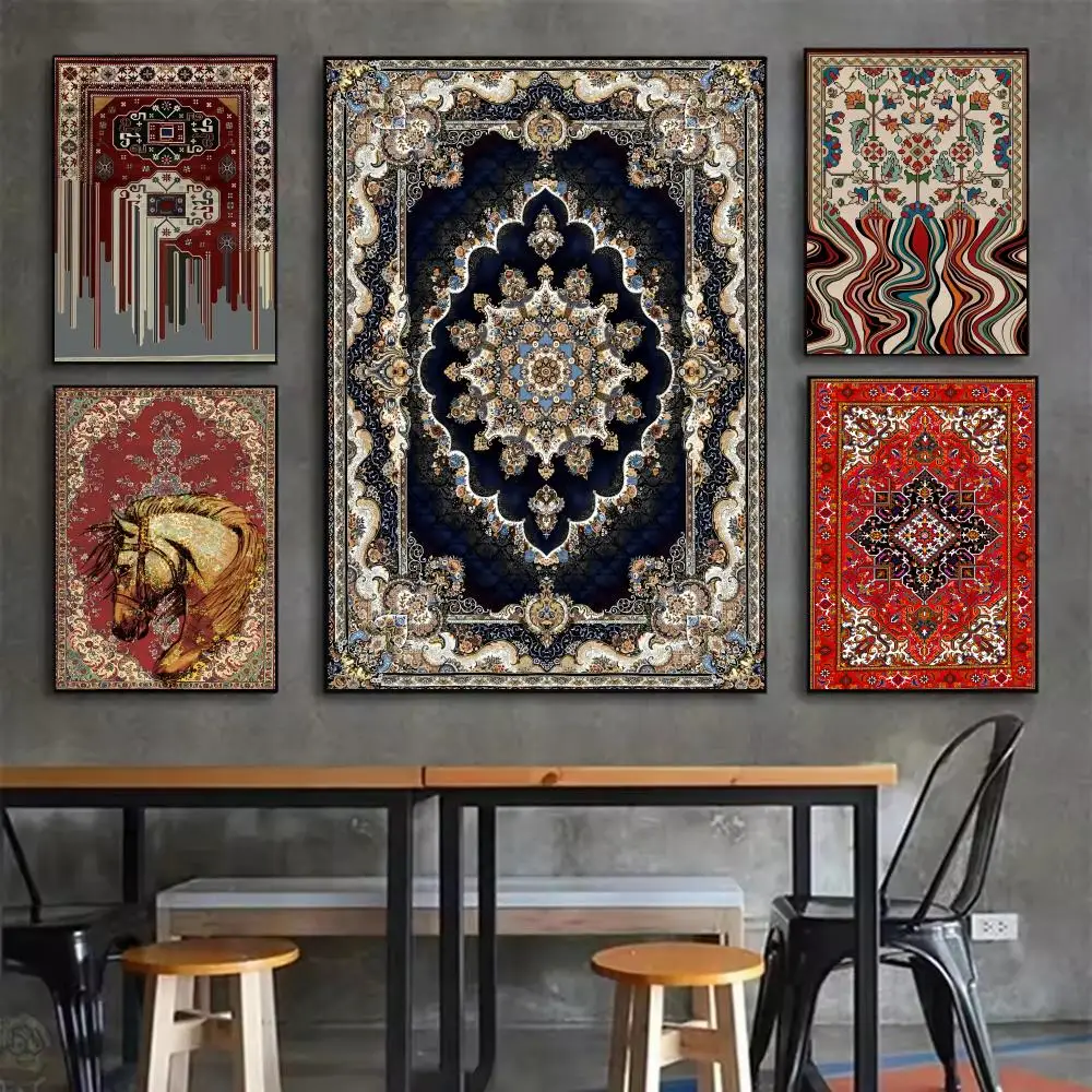 Middle Eastern Bohemian Pattern Poster Home Living Bed Room Bar Hallway Sticky Wall Art Printing Waterproof Aesthetic Decor