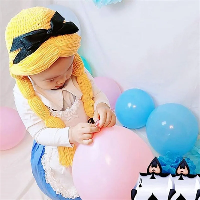 Children Baby Girl Hat Cosplay Princess Long Hair Braid Wig Cap Yellow Winter Knit Infant Kids Hats and Caps Photographic Props