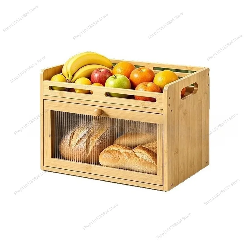 For Bamboo Bread Box Household Kitchen Countertop Storage Box Double Fruit and Vegetable Storage Box