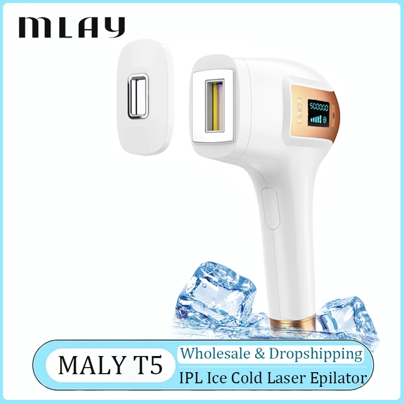 Mlay ชุดหูฟัง T5เครื่องกำจัดขนเลเซอร์เย็น IPL แบบพกพาเครื่องกำจัดขนแบบบิกินี่มีแฟลชสำหรับกำจัดขนแบบ500000ช็อต