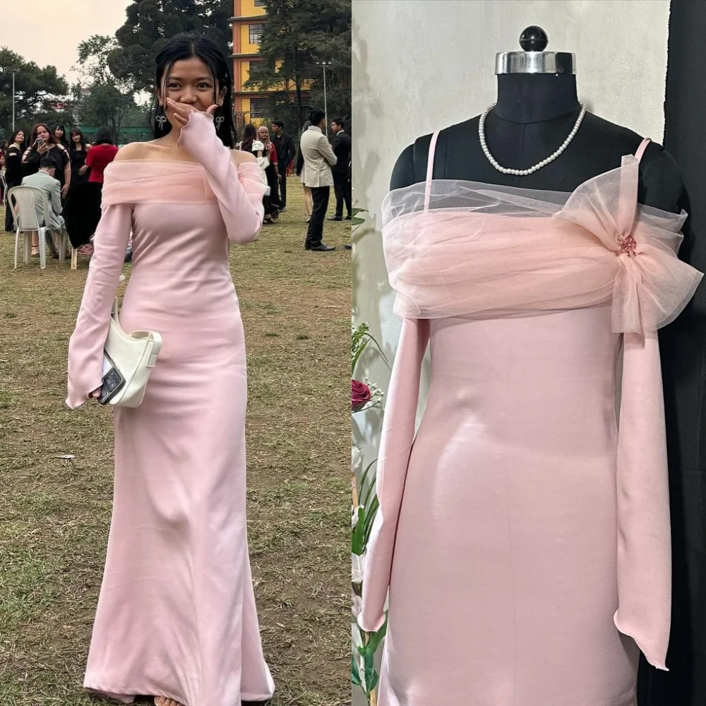 Customized Jersey Bow Draped Pleat  A-line Off-the-shoulder Bespoke Occasion Gown Long Dresses Saudi Arabia