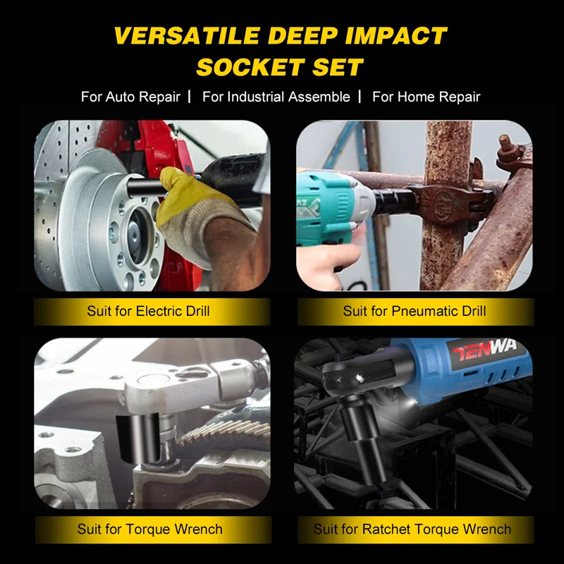 1/2 Inch Drive Impact Socket Set 8-24mm/8-17mm/8-19mm 6-Point Impact Socket Set Hex Wrench Socket Adapter Extension Sleeve Head