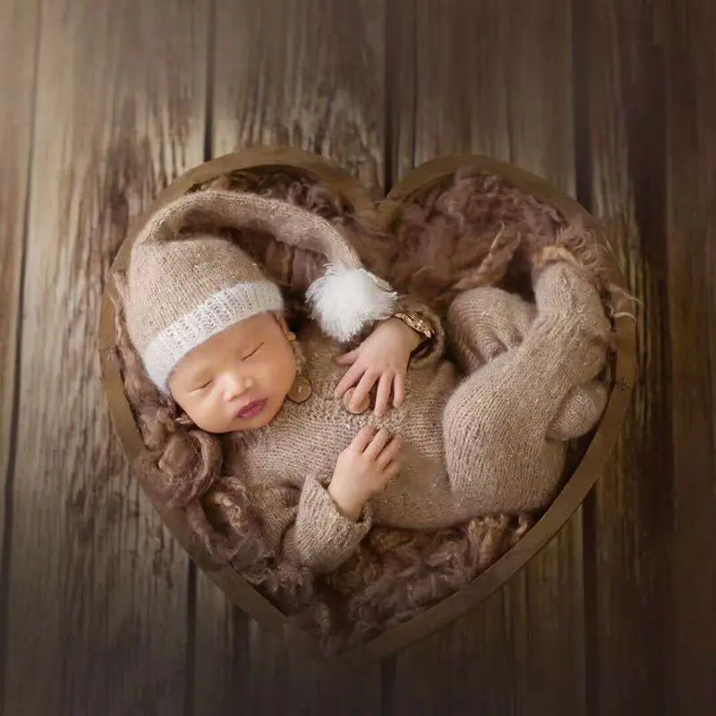 Newborn Photography Props Vintage Wooden Basin Full Moon Heart Shape Box Newborn Infants Take Photo Posing Shooting Accessories