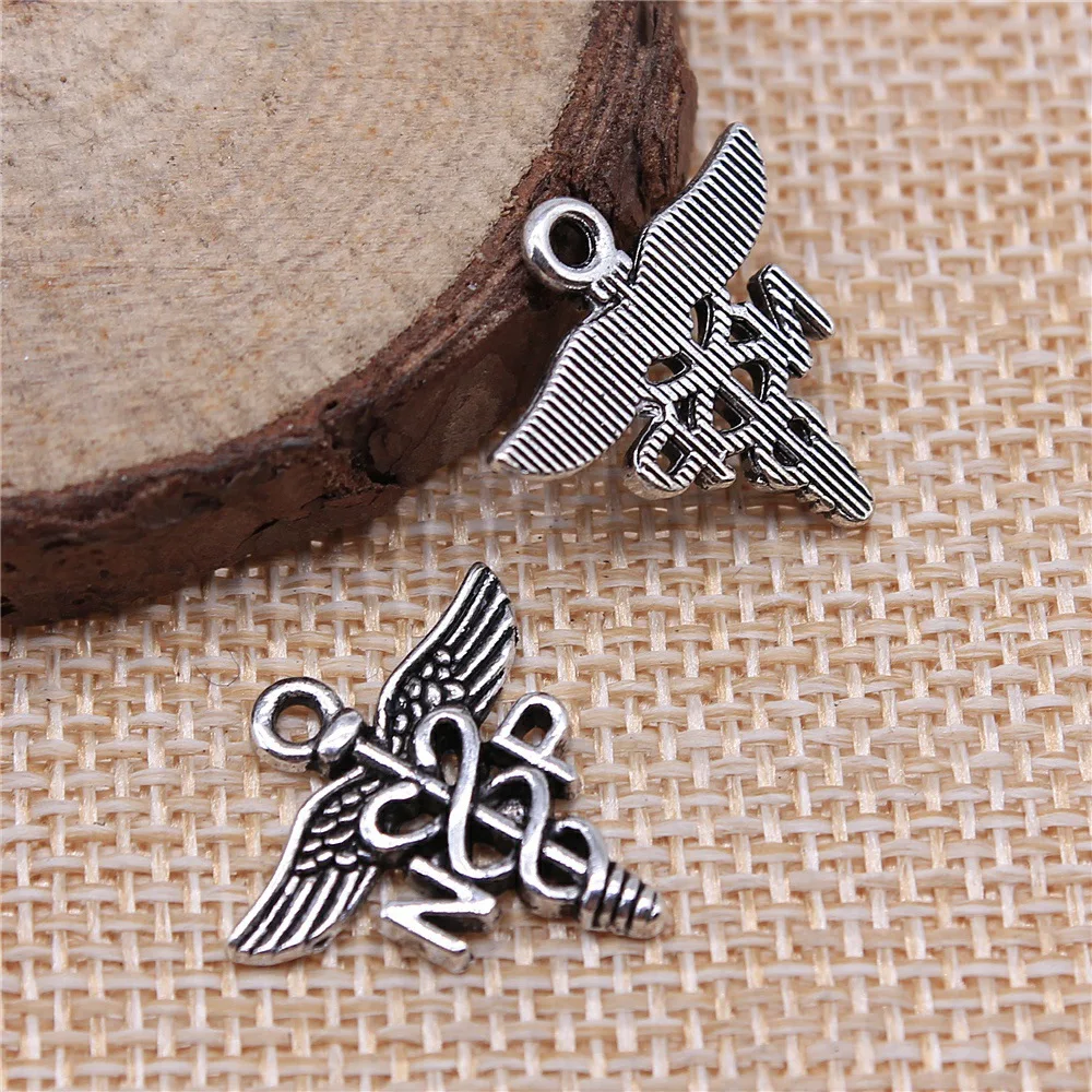 WYSIWYG 10pcs 20x19mm Antique Silver Color Np Medical Caduceus Symbol Charms Pendant For DIY Jewelry Making Jewelry Findings