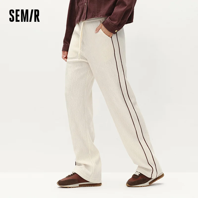 Semir Women Pants Chenille Colorblock Wide Leg Loose Fit Black 2026 Trendy Leg Lengthening Urban Casual Trousers