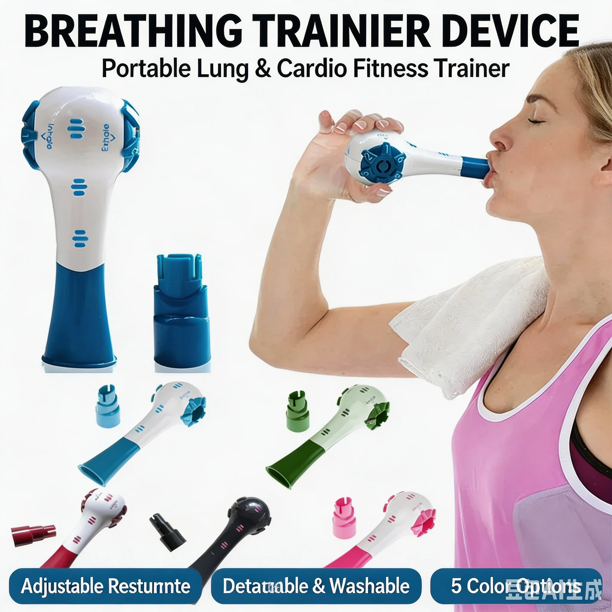 Adjustable Breathing Trainer Device, Portable Washable Fitness Equipment Lung Cardio Training Respiratory Exercise Tool Fitness