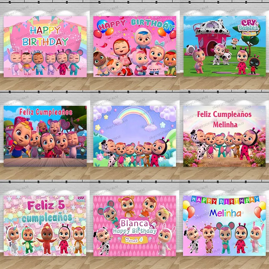 Fondo Personalizado Cry Babies Magic Tears, Banner Cry Babies Magic Tears, Decoración para Fotografía de Cumpleaños Infantiles y Baby Shower