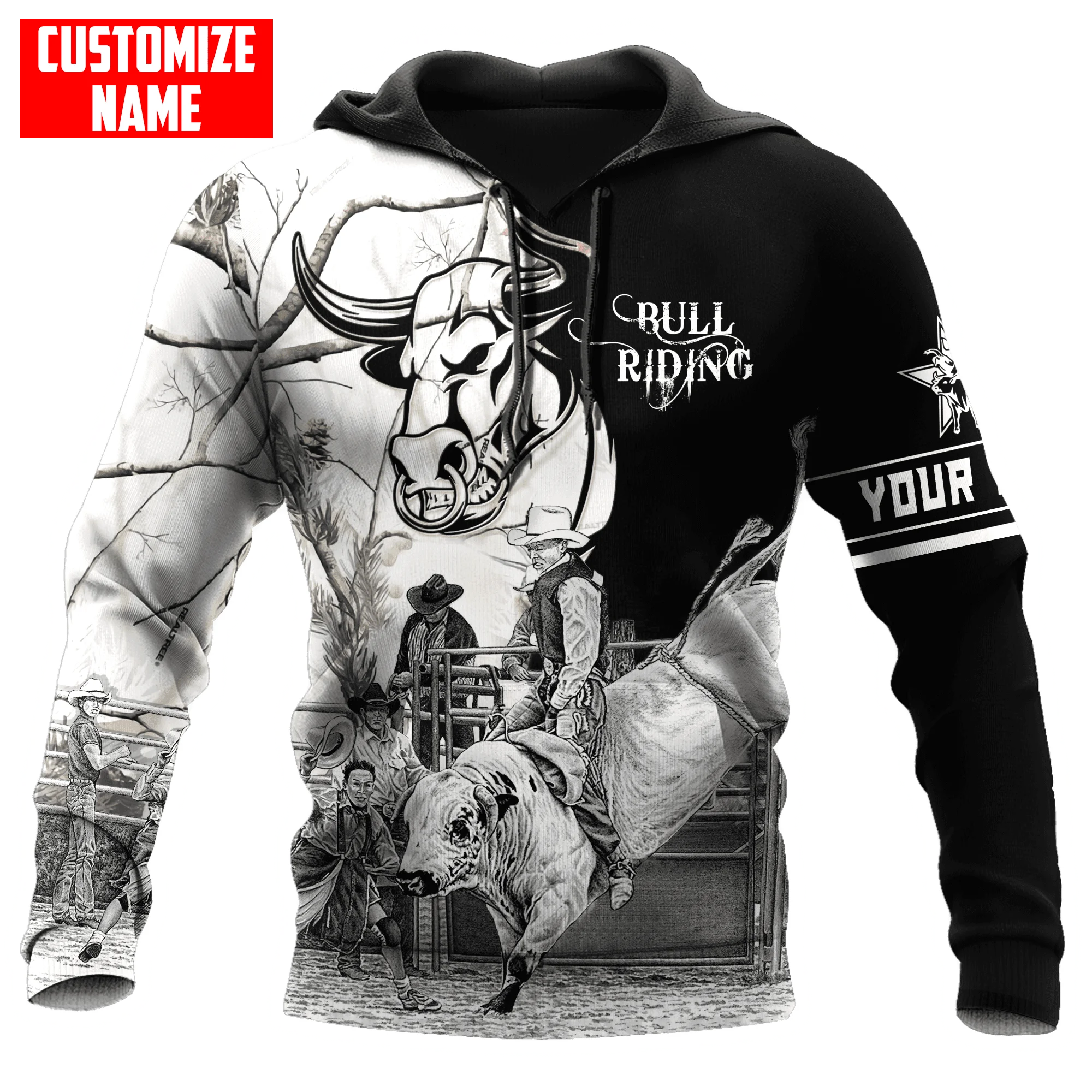 

Personalized Name Bull Riding 3D All Over Printed Men Hoodie Unisex Hooded sweatshirt Streetwear Casual zipper hoodies DK444