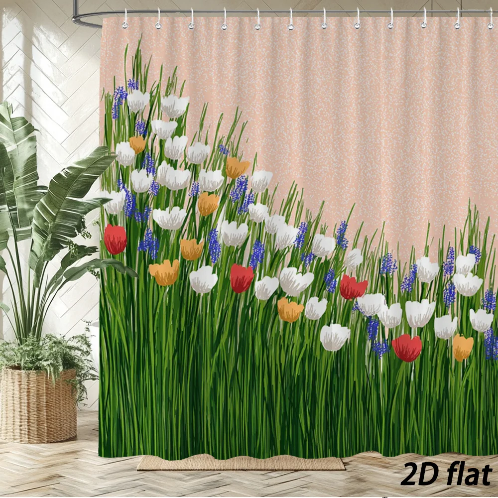 Hand Drawn Spring Wild Tulips & Blue Grape Hyacinth Floral Pattern Bath curtain Cozy Plush Bedspread Portable 