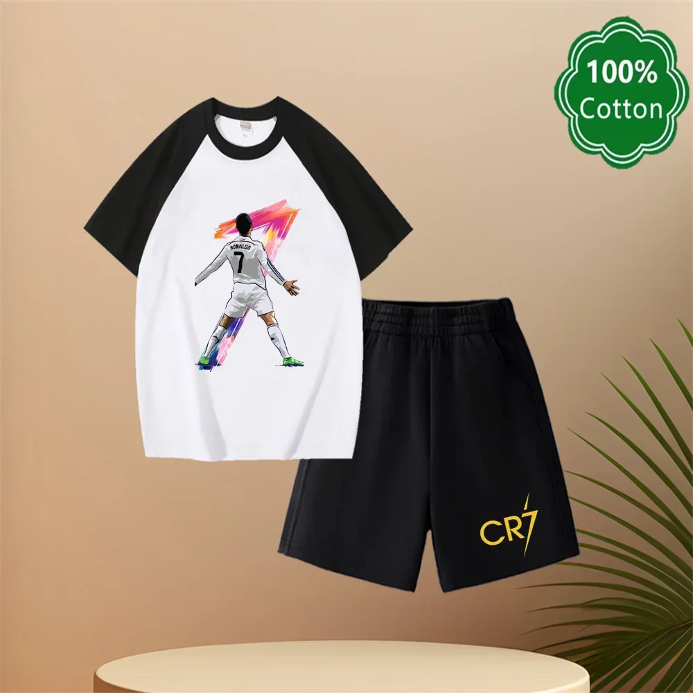 

Ronaldo Printed Teen Children Set Summer Short-sleeved Suit Sports T-shirt + Shorts 2-piece Set Fashion Casual Kid Boy Clothing