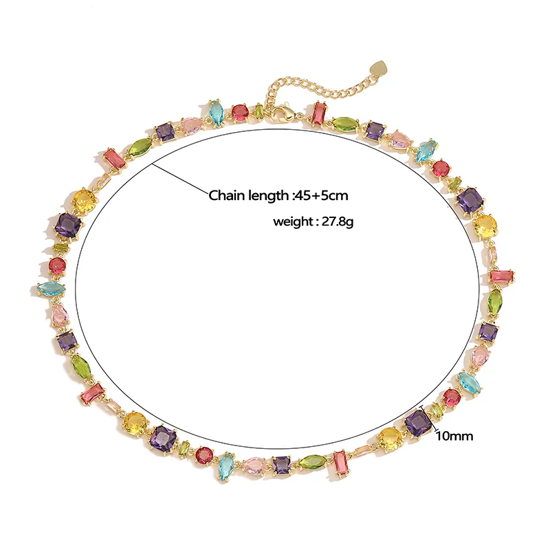 HECHENG, Colourful Zirconia Patchwork Irregular Graphic Design Bohemian Brass Bracelet Necklace Ladies Jewellery Gift 1 PCS