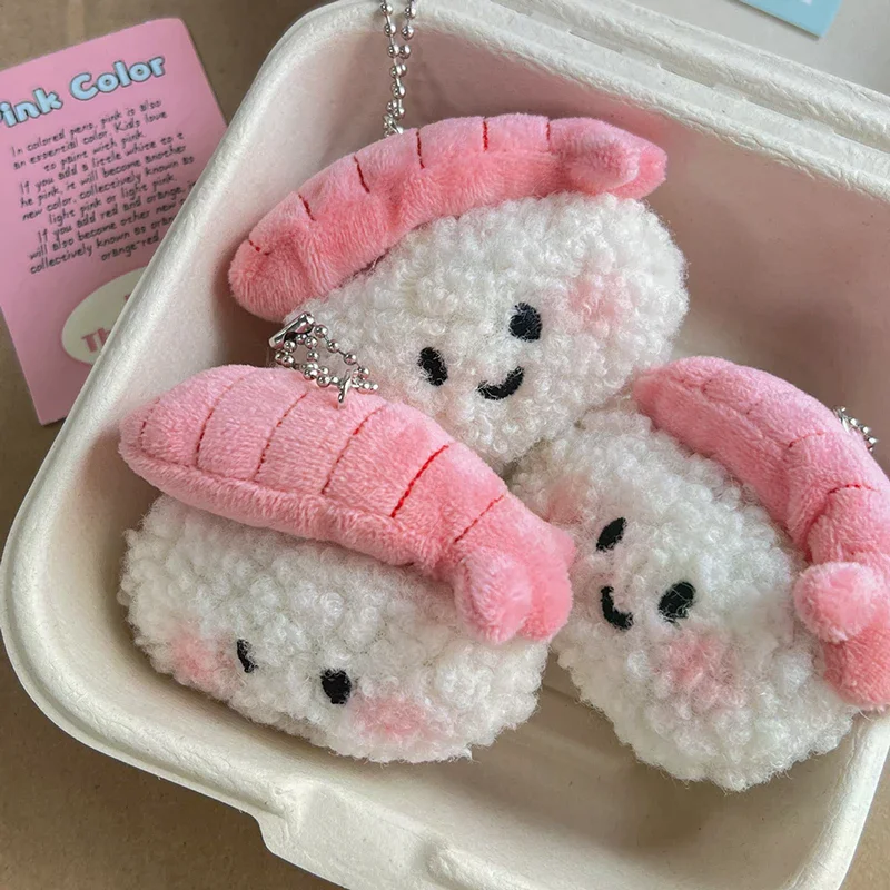 Doce camarão sushi boneca de pelúcia macio boneca chaveiro titular chave do carro mochila pingente saco escolar decoração presentes casal