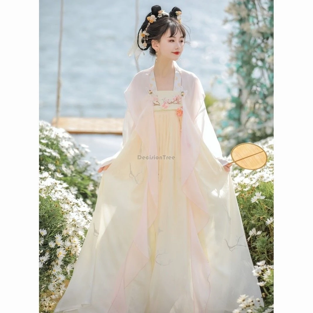 2024 chinese improved tang dynasty fairy ruqun hanfu women's summer embroidered long sleeve yarn loose style daily hanfu set b81