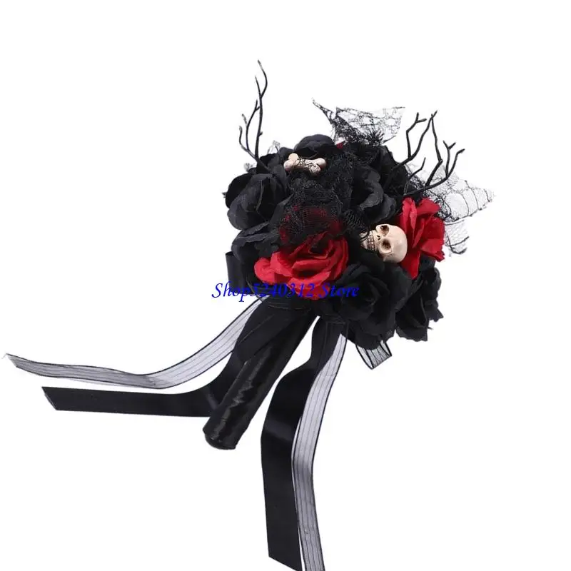 

634C Dark Wedding Bouquet,Gothic Bridal Bouquet,Black Rose Bouquet Red and Black Artificial Flowers Bouquet