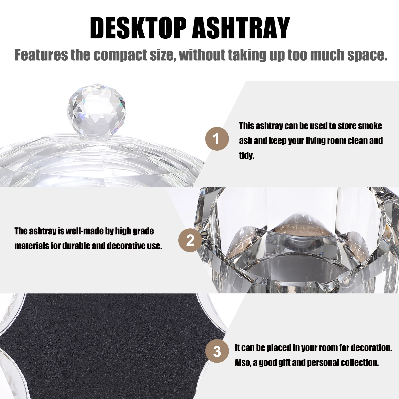 

Desktop Ashtray Square Astray with Lid Office Creative Cigarette Butt Container Crystal